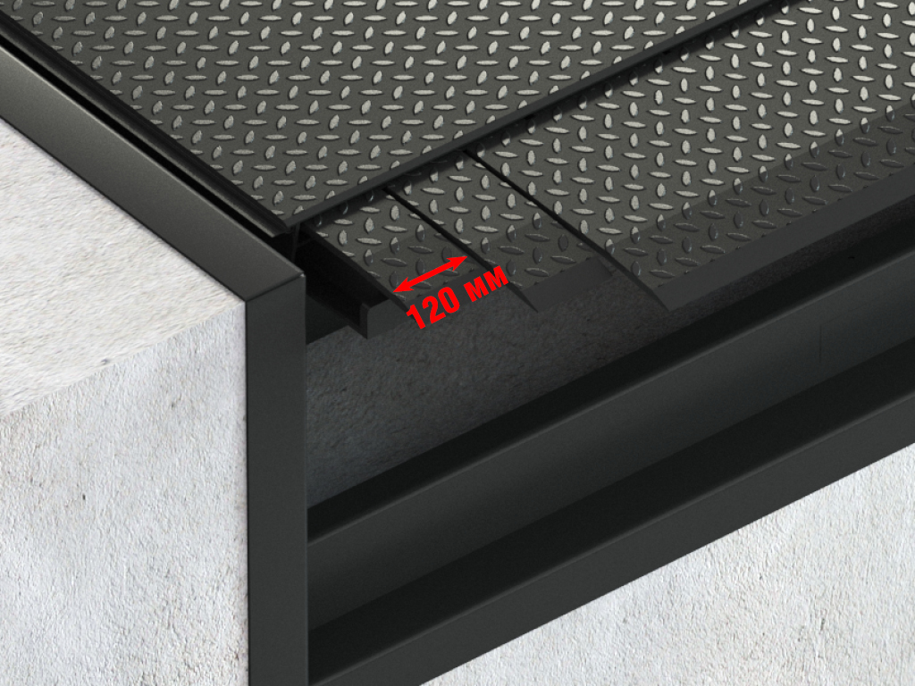 Segmented lip. 35 mm bevel. Has five segments. Sliding out entirely it allows using only central or central and one to four side segments with trucks whose load bed is narrower than the standard one.  Applicable only with 6 000 kg capacity levelers.